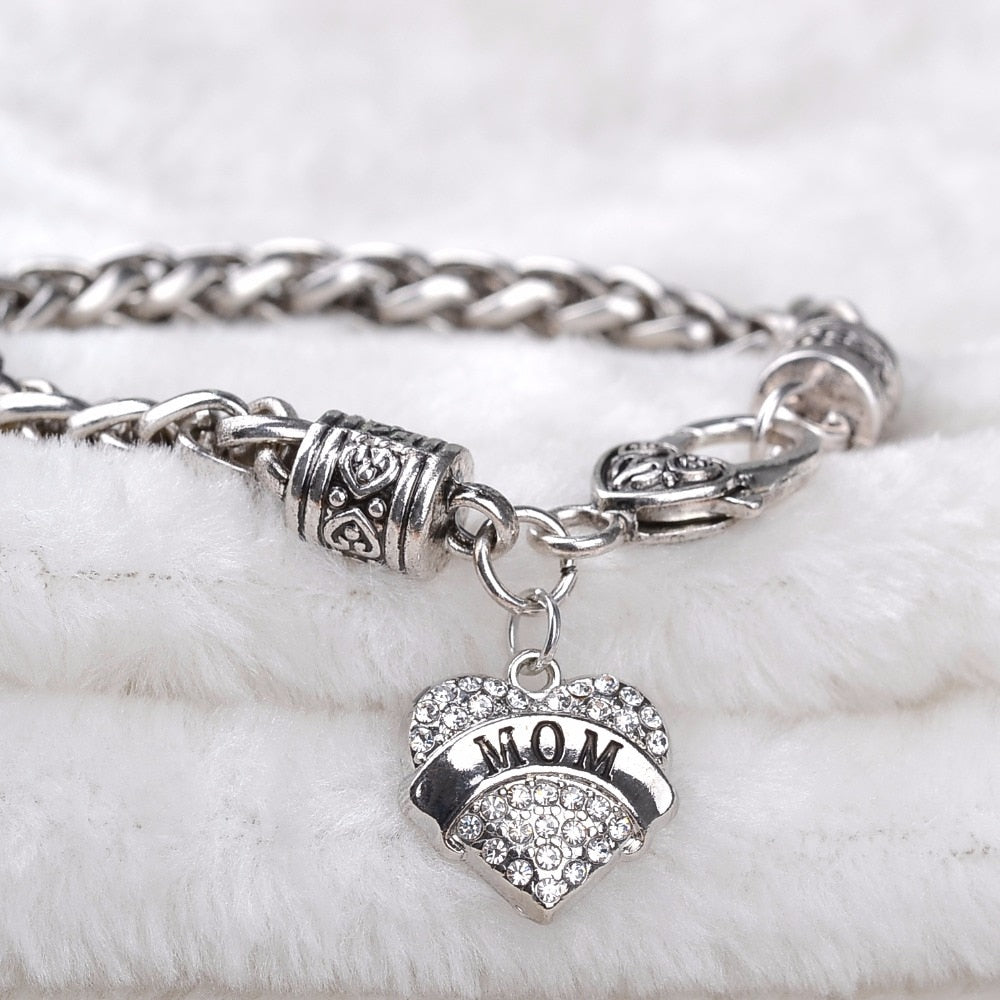 Letter“Mom Grandma Aunt Sister Teatcher BESTFRIEND”Diamond Heart Love Bracelet