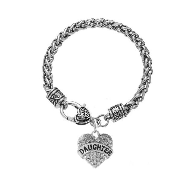 Letter“Mom Grandma Aunt Sister Teatcher BESTFRIEND”Diamond Heart Love Bracelet