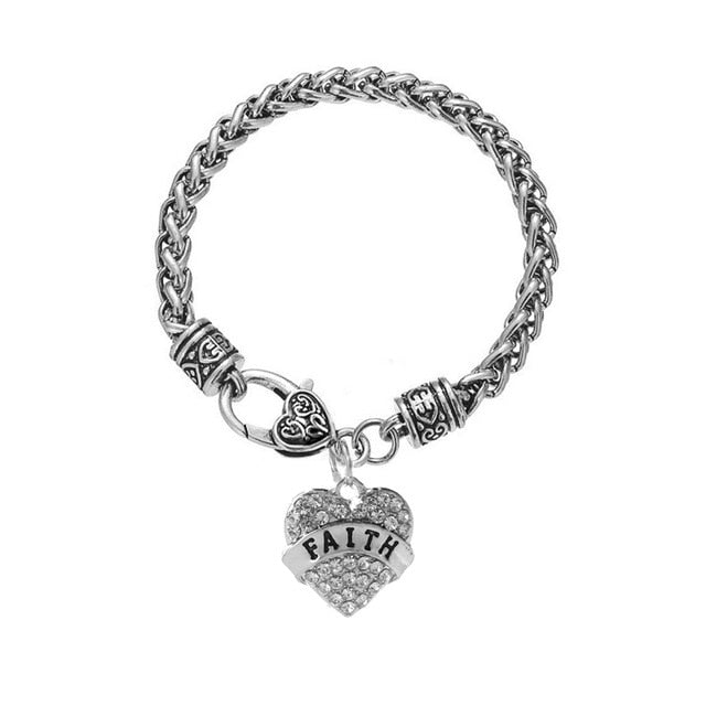 Letter“Mom Grandma Aunt Sister Teatcher BESTFRIEND”Diamond Heart Love Bracelet