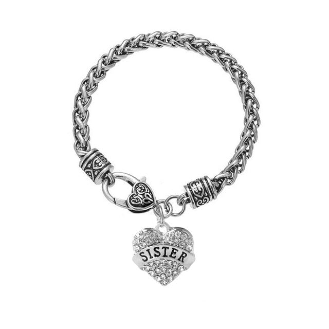 Letter“Mom Grandma Aunt Sister Teatcher BESTFRIEND”Diamond Heart Love Bracelet