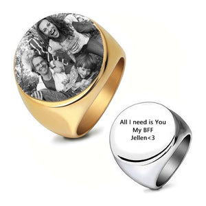 Pesonality Engrave Name Words Photo Round Ring Father's Gift Family Gift