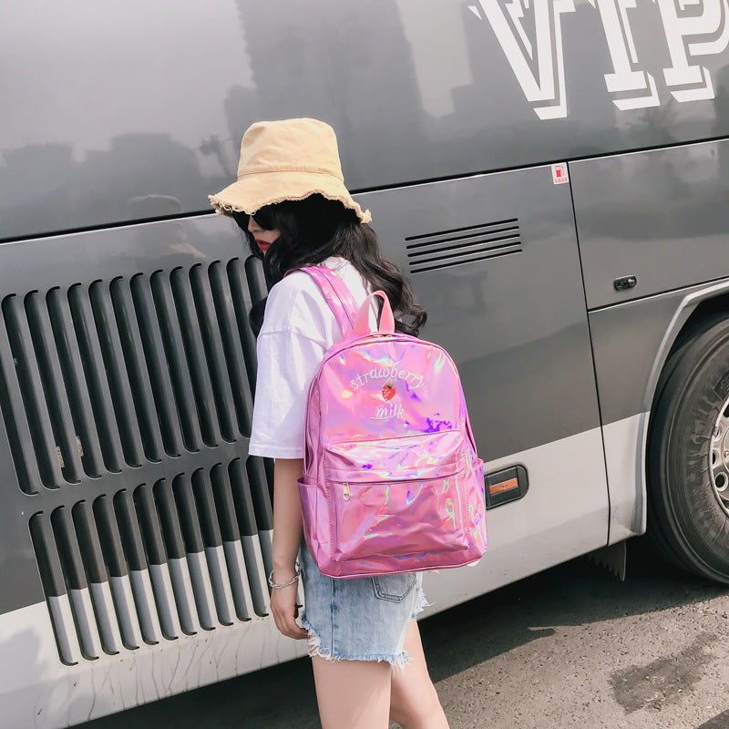 Strawberry Milk Embroidery PU School Bag